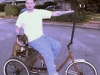 On his custom trike